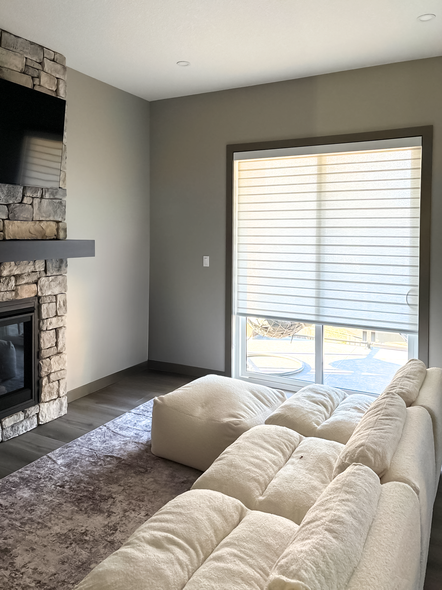 Living room zebra shades transformation